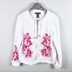 INC Concepts White Floral Linen Bomber Jacket SZ M